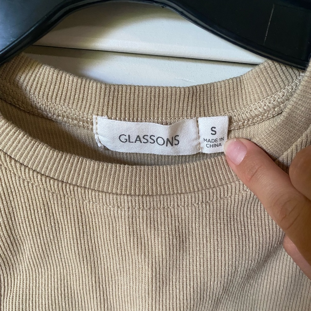 Glassons Mini Rib Cropped Tank in Tan - Picture 3 of 3